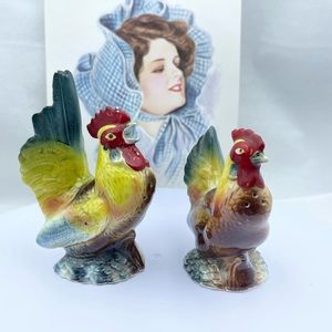 Vintage Roosters Salt & Pepper Shaker Set Mid-Century